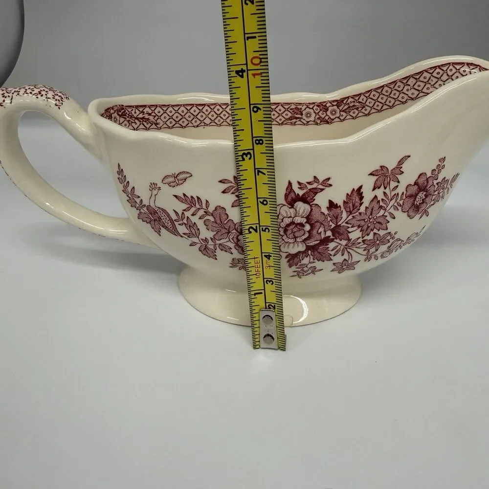 Vtg Mason’s Stratford Pink Red Transferware Ironstone Gravy Boat England 8” READ